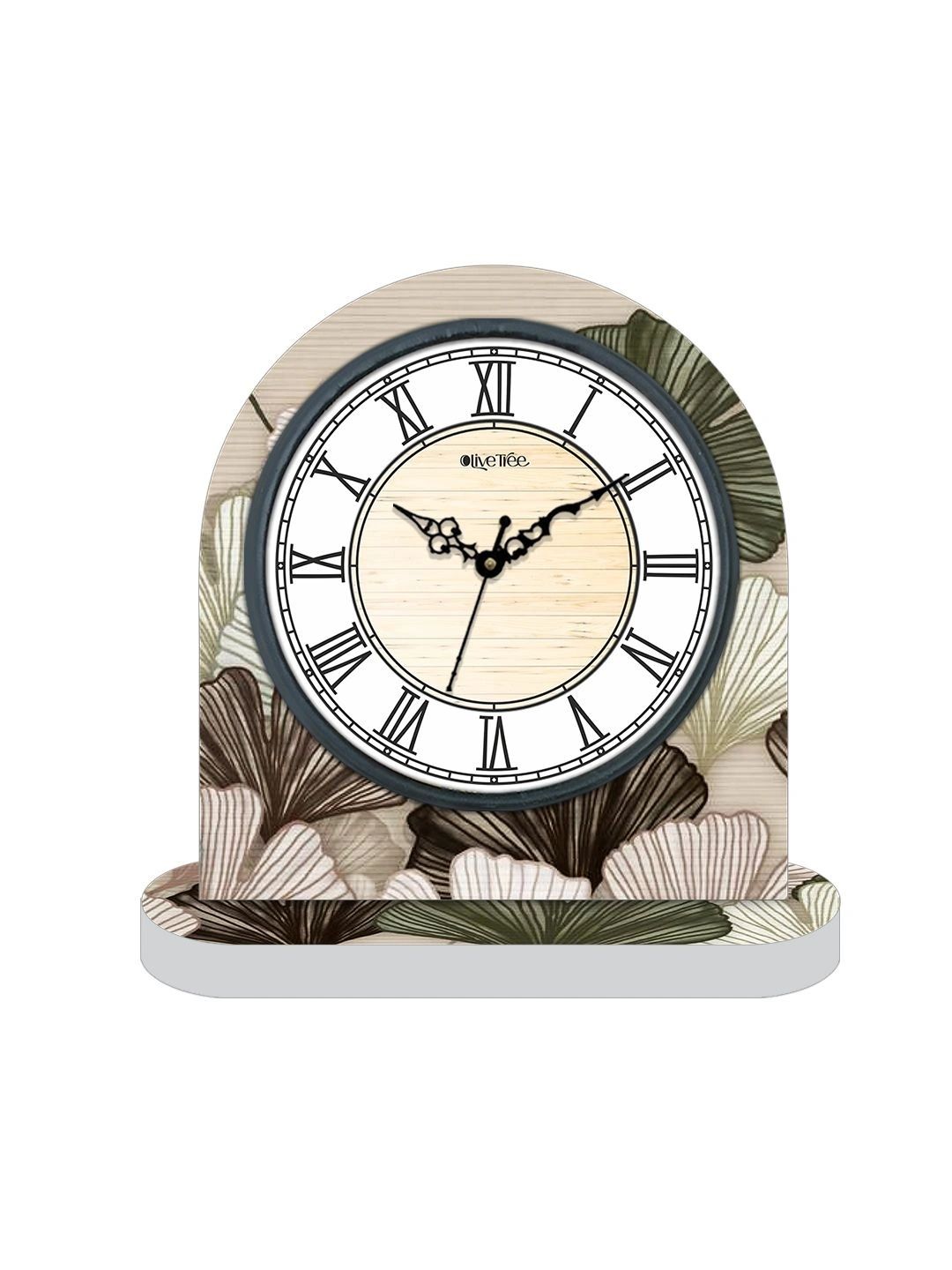 OLIVE TREE Brown & White Printed Geometric Vintage Table Clock-image-47