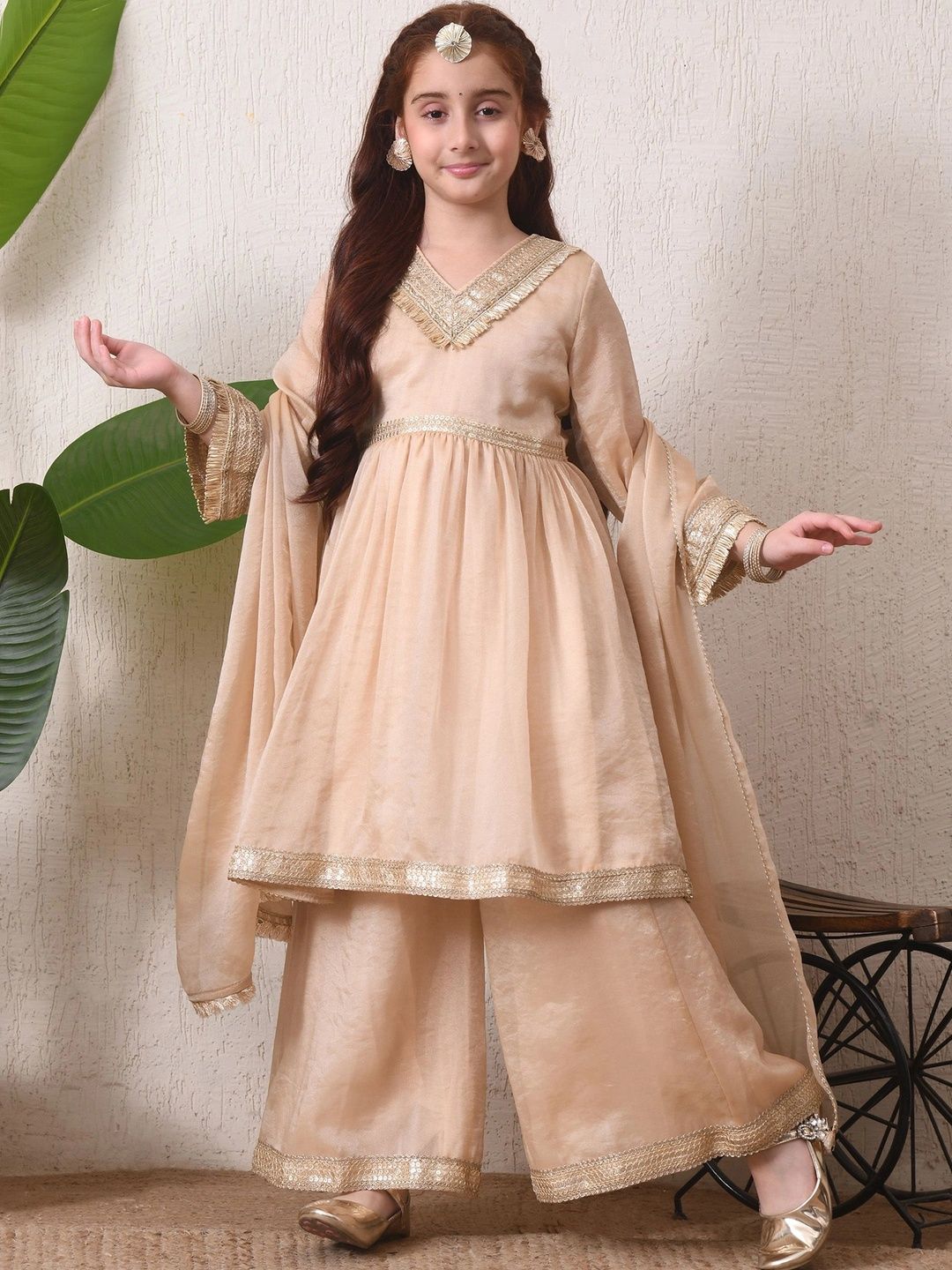 Indi-Loom Couture Girls Empire Sequinned Kurta with Sharara & With Dupatta-picture-28