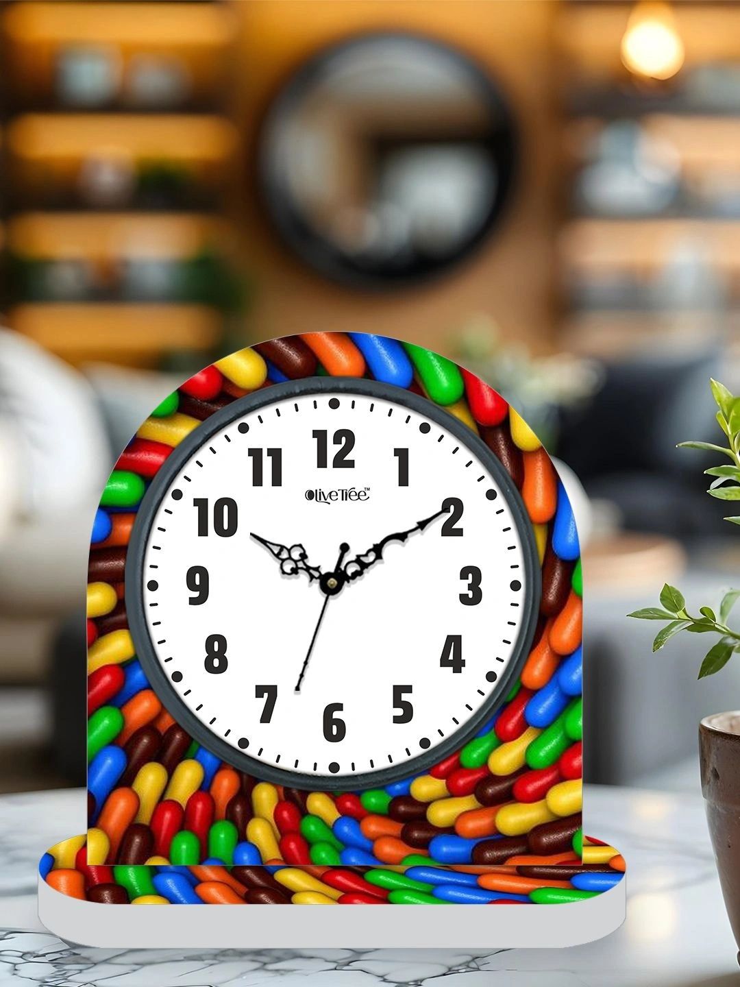 OLIVE TREE Multicoloured Printed Abstract Shaped Table Clock-image-43
