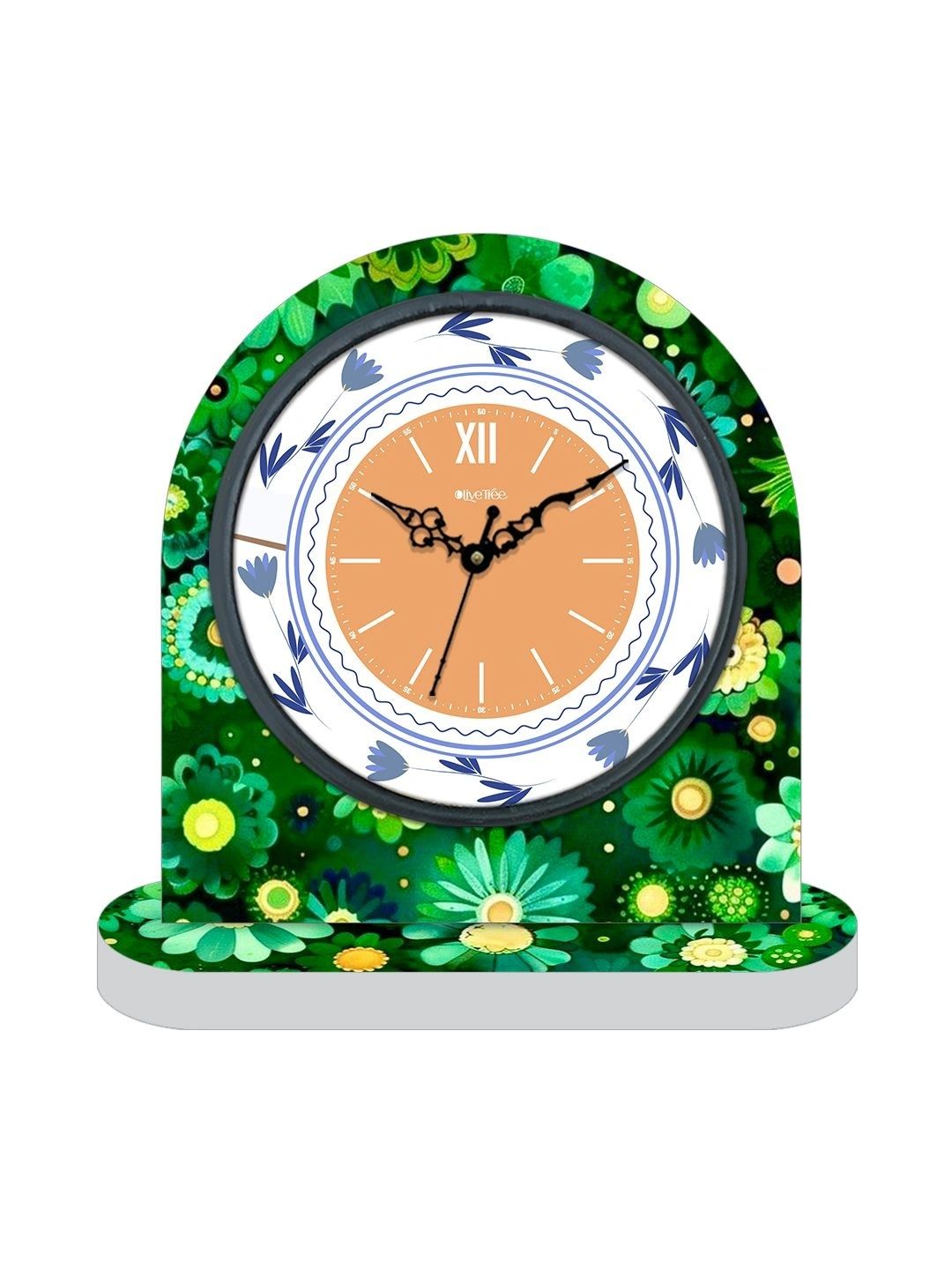 OLIVE TREE Green & White Printed Geometric Vintage Table Clock-image-33