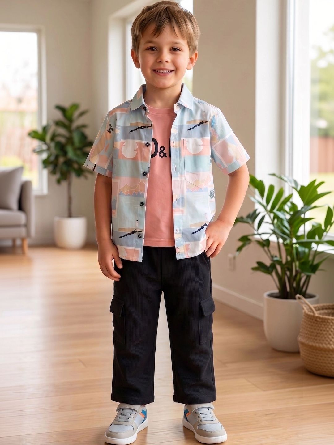 Hikuj Boys Printed T-shirt and Shirt with Trousers-image-31