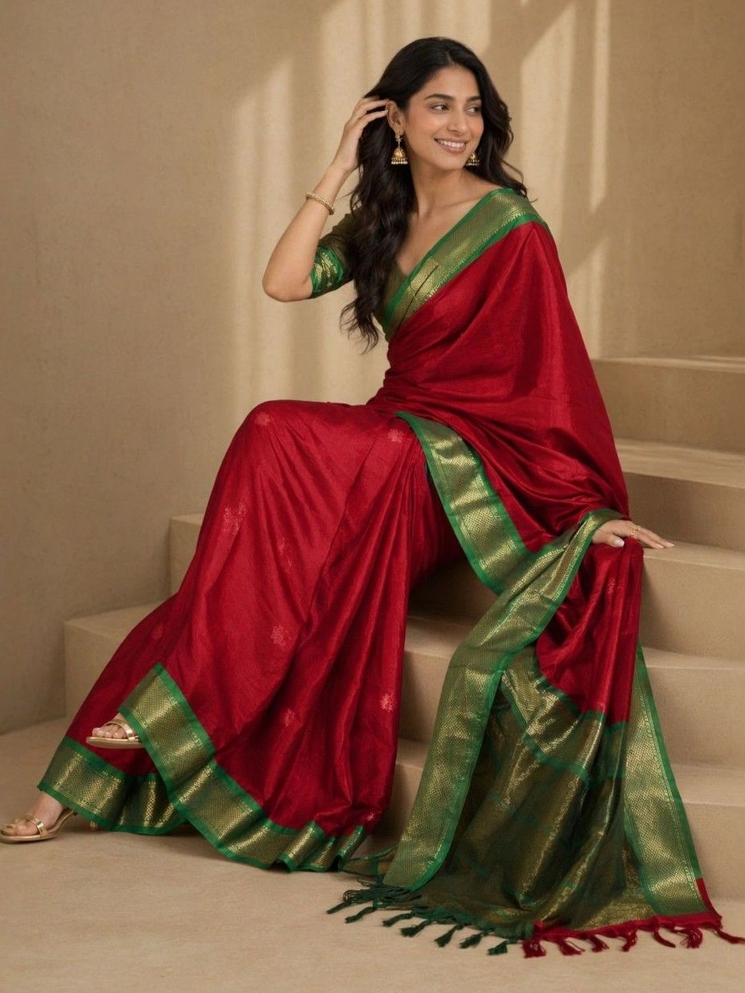 HERE&NOW Woven Design Pure Cotton Kanjeevaram Saree