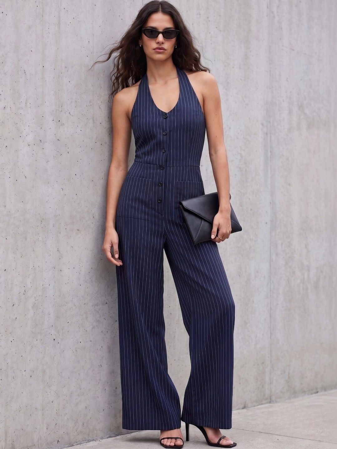 Outzidr Halter Neck Striped Basic Jumpsuit-picture-11