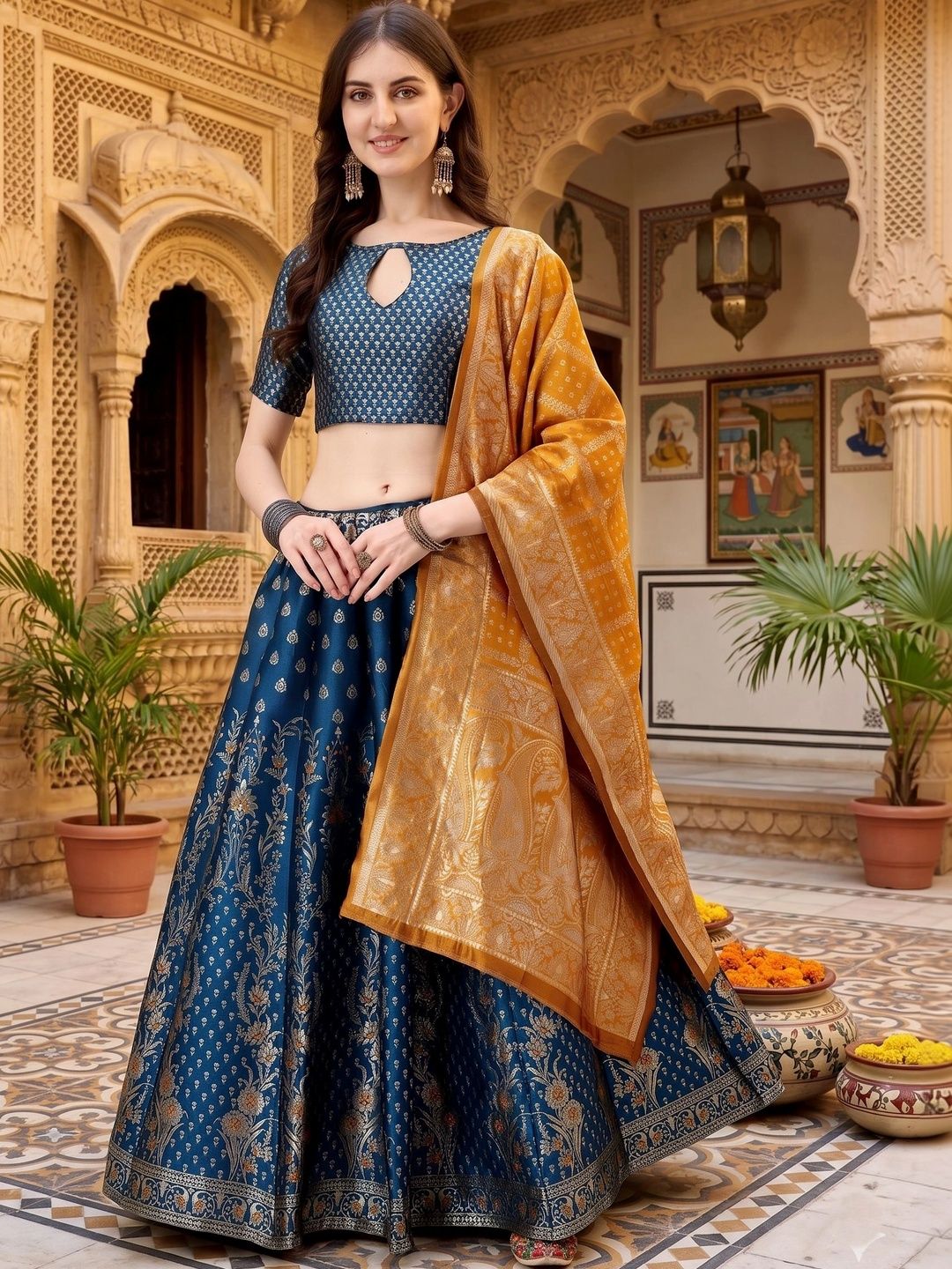 SWAMI STUDIO Semi-Stitched Lehenga & Blouse With Dupatta-image-43