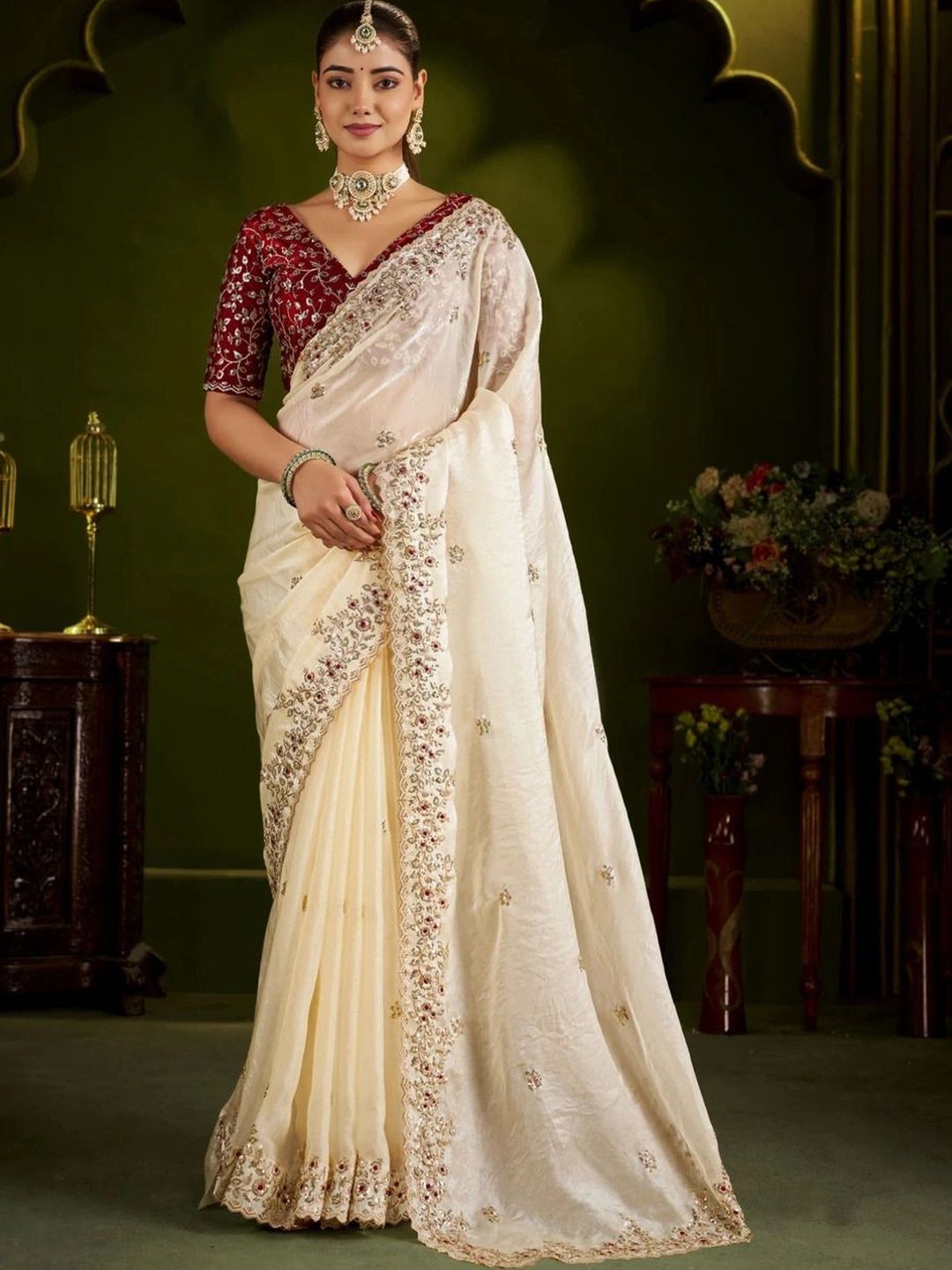 BRIGHT DESIGNS Embroidered Satin Designer Saree-picture-27