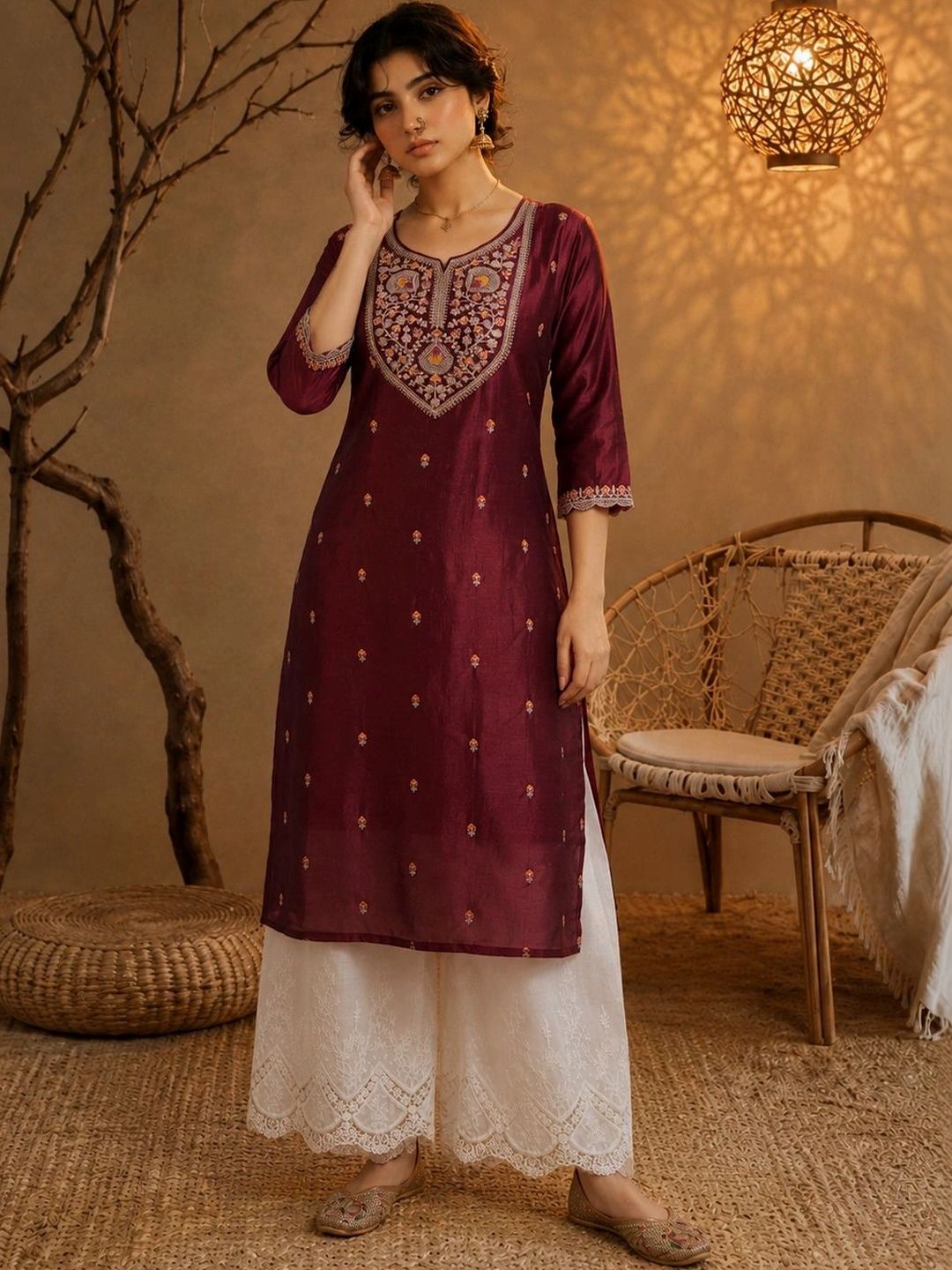 rarethread Women Ethnic Motifs Embroidered Thread Work Kurta