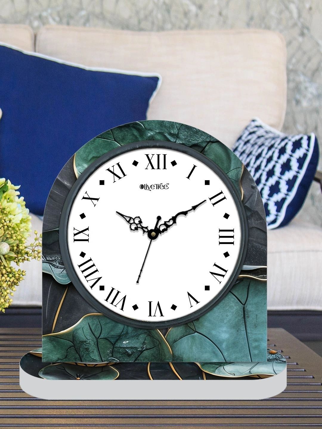 OLIVE TREE Green & White Printed Geometric Vintage Table Clock-image-24