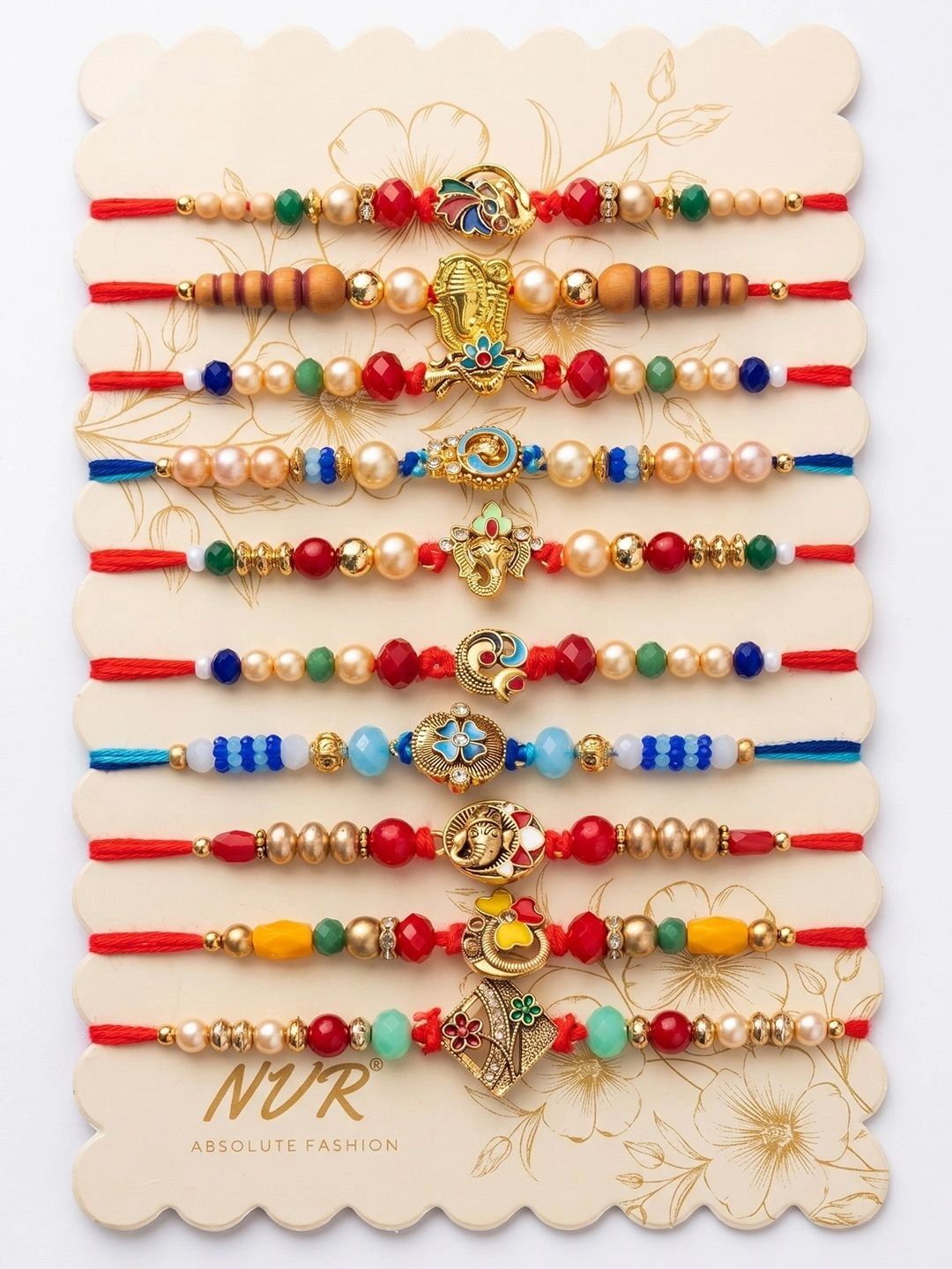 NVR Set Of 10 Artificial Stones & Beads Thread Rakhi With Roli Chawal Chandan Mishri-picture-18