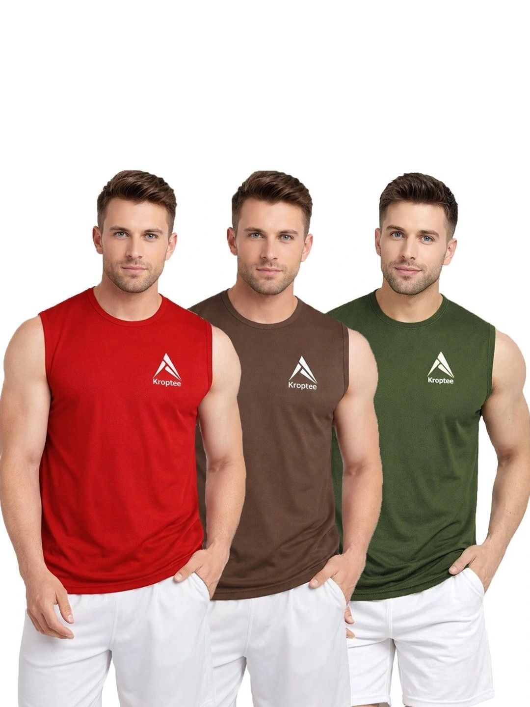 Kroptee Pack of 3 Cotton Blend Gym Vest-picture-52