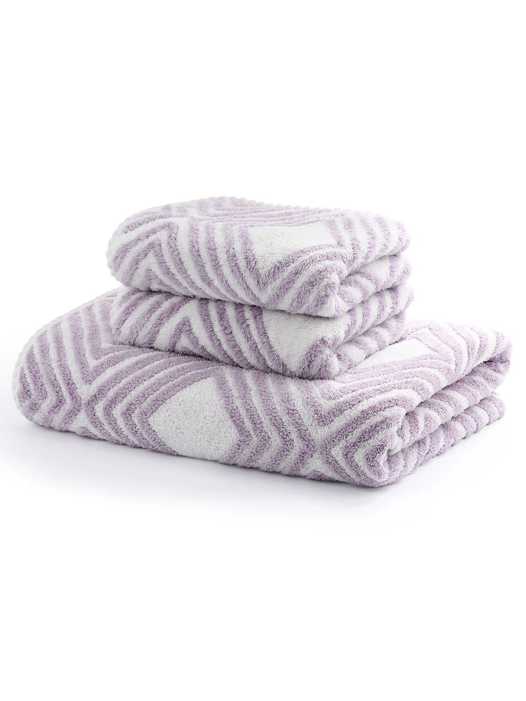 Story@home Purple & White 3 Piece Printed Cotton 500 GSM Towel Set-picture-55