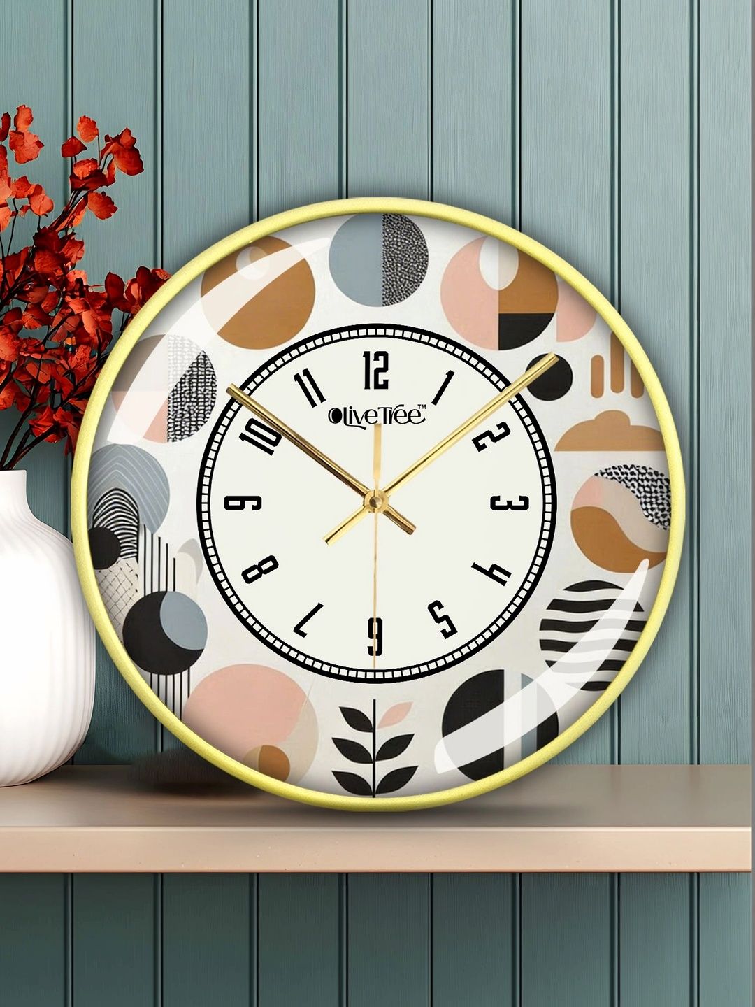 OLIVE TREE Gold-Toned & Black Printed Contemporary Wall Clock-picture-23