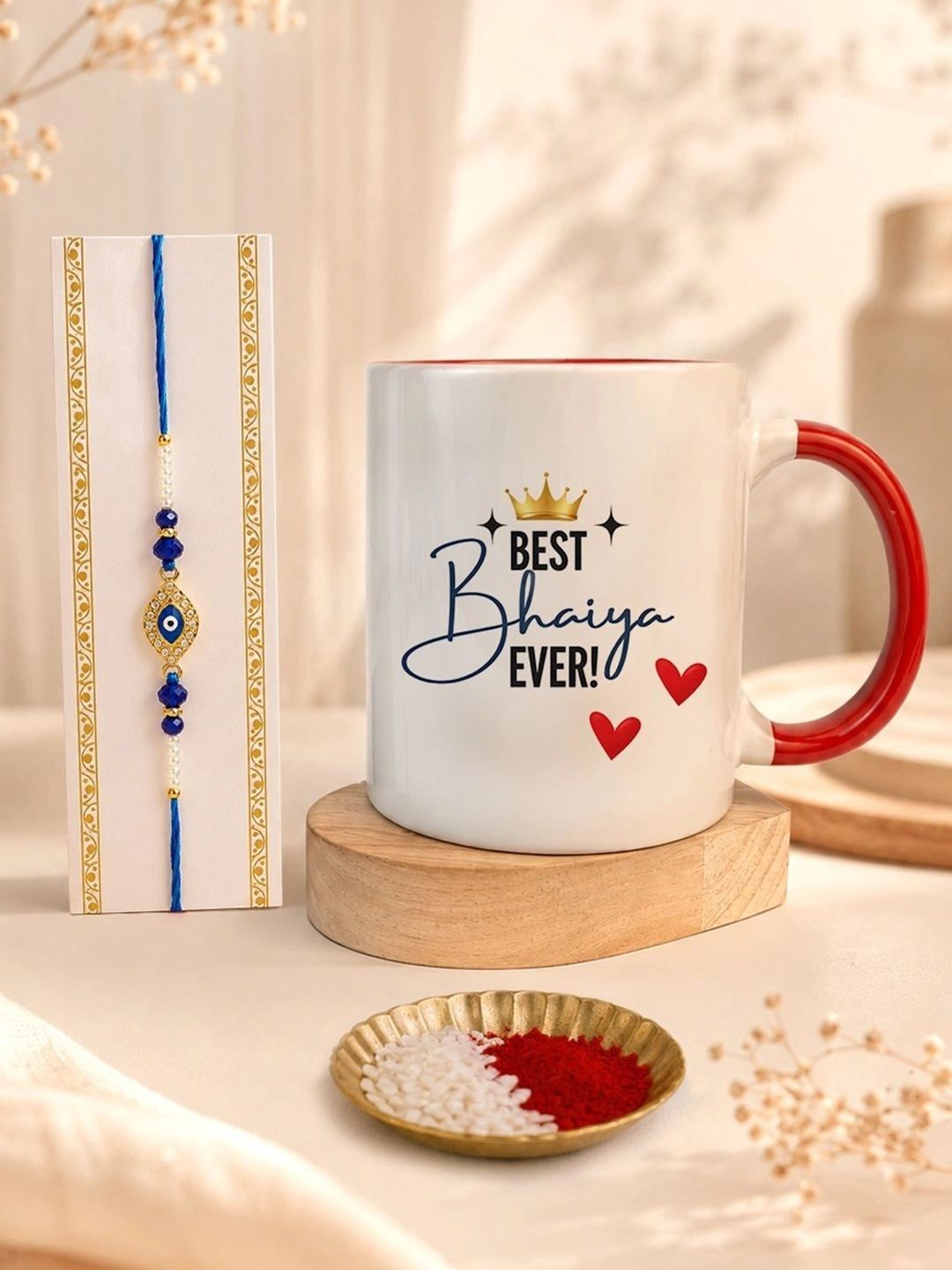 Giftii Artificial Stones Studded & Beaded Thread Rakhi With Roli Chawal & Mug Gift Set-picture-11