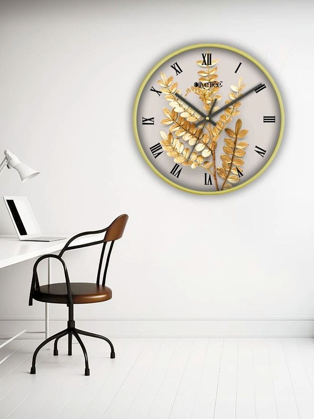 OLIVE TREE Gold-Toned Printed Contemporary Wall Clock-image-49