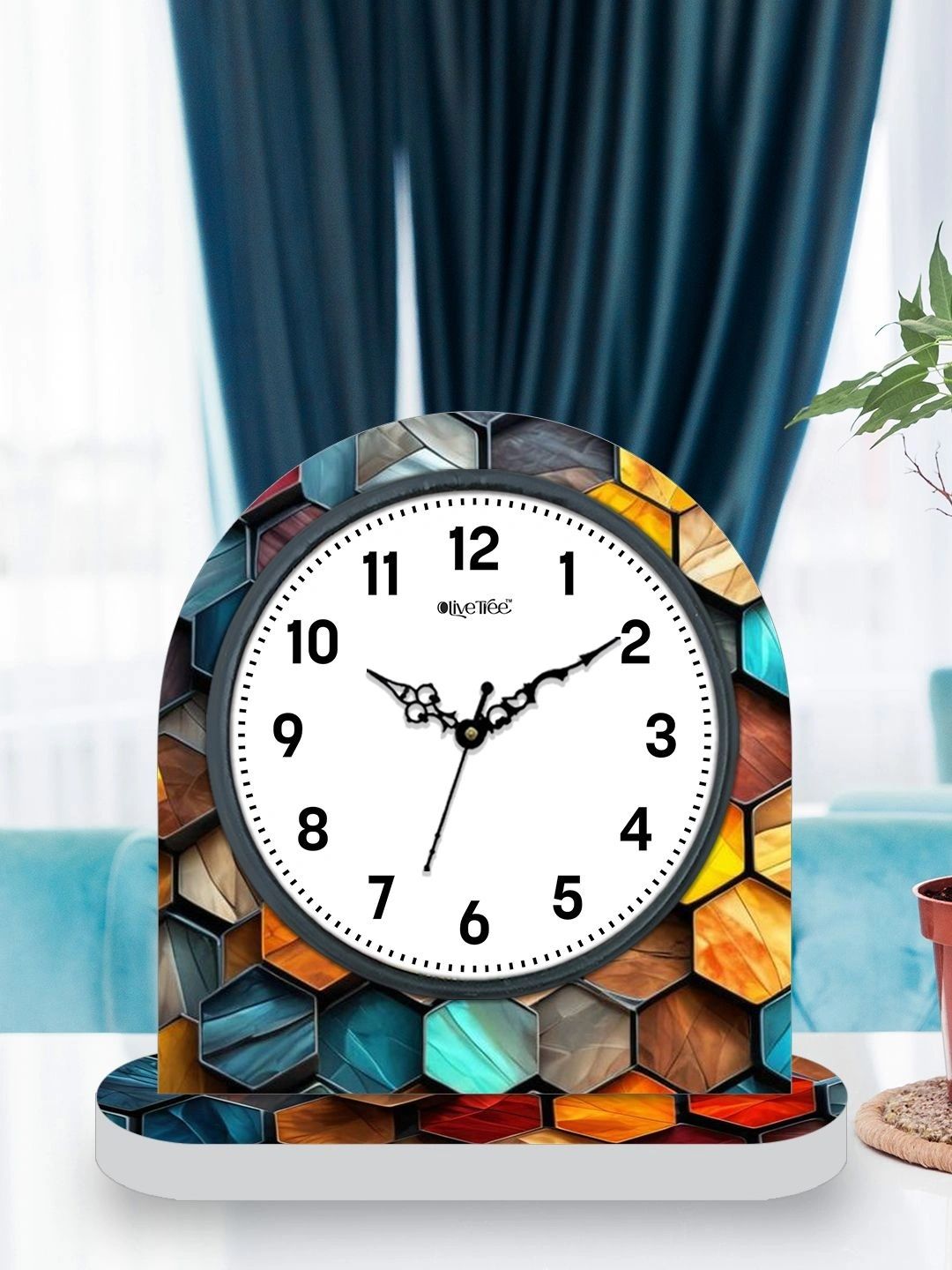 OLIVE TREE Multicoloured Printed Abstract Shaped Table Clock-picture-46
