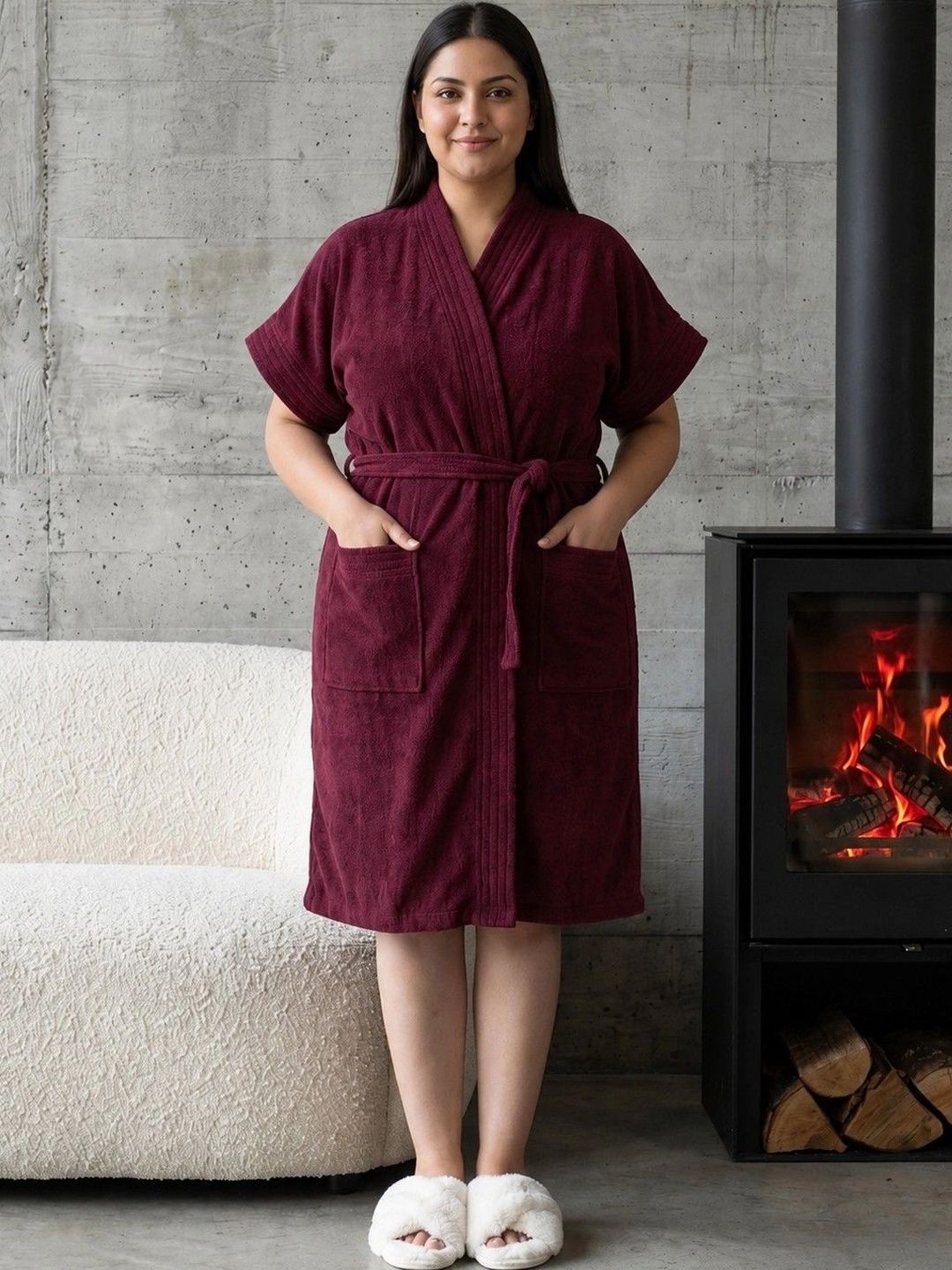 HotGown Relaxed-Fit Terry-Cotton Knee-Length Bath Robe-picture-20