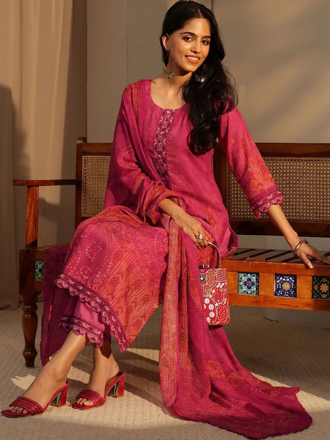 Libas Women Ethnic Motifs Printed Regular Thread Work Kurta with Trousers & With Dupatta-picture-58