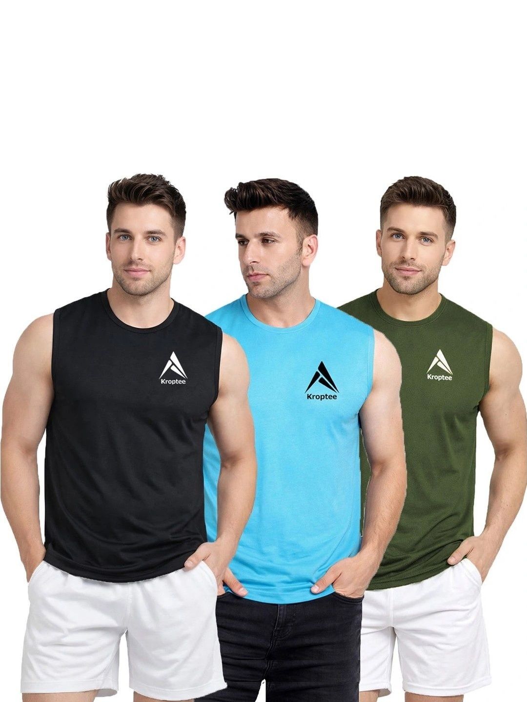 Kroptee Pack of 3 Cotton Blend Gym Vest-picture-53