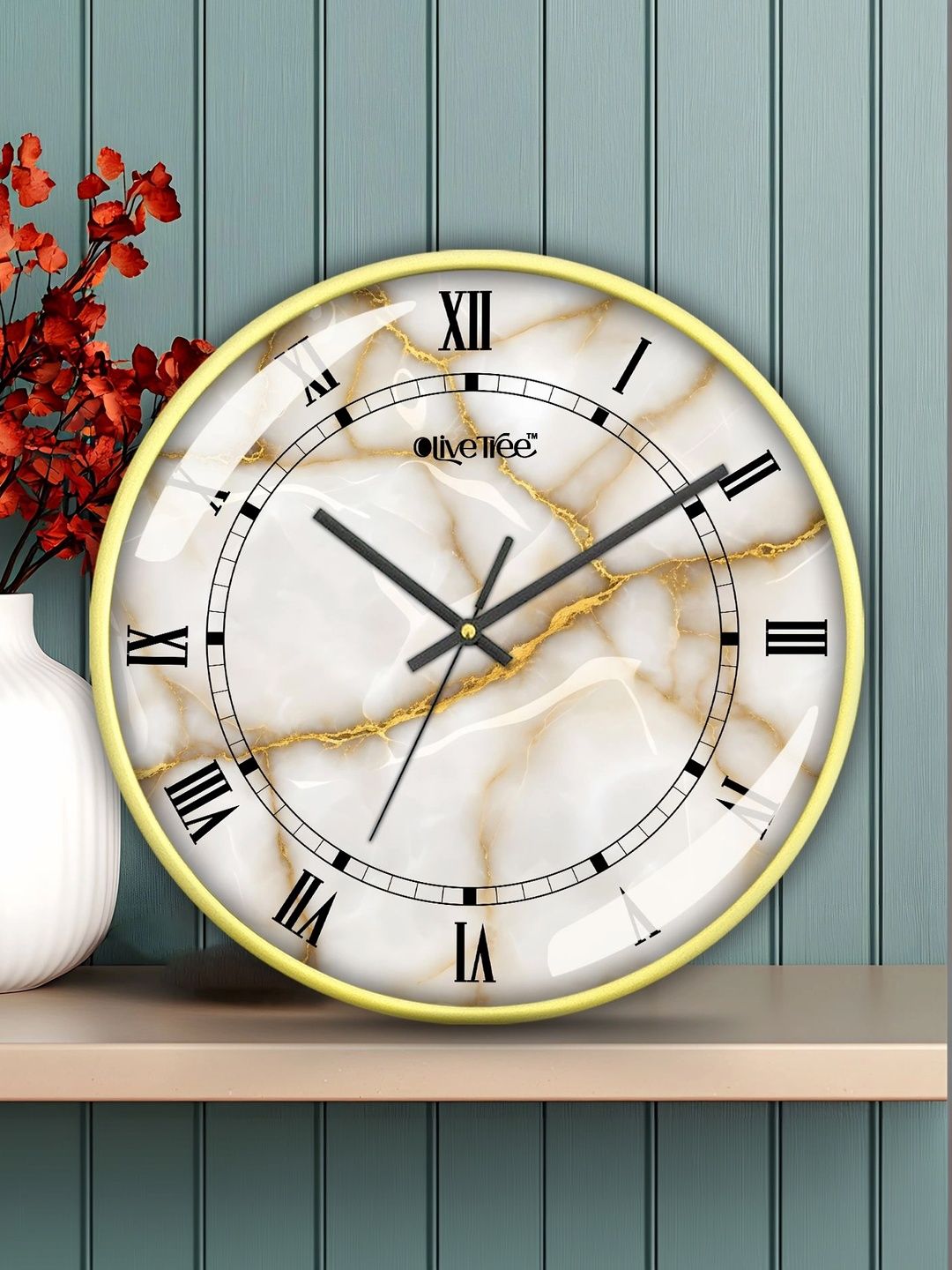 OLIVE TREE Gold-Toned Printed Wall Clock-image-25