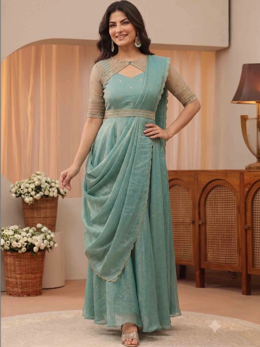 DHARMVILLA FAB Embellished Keyhole Neck Maxi Dress-picture-39