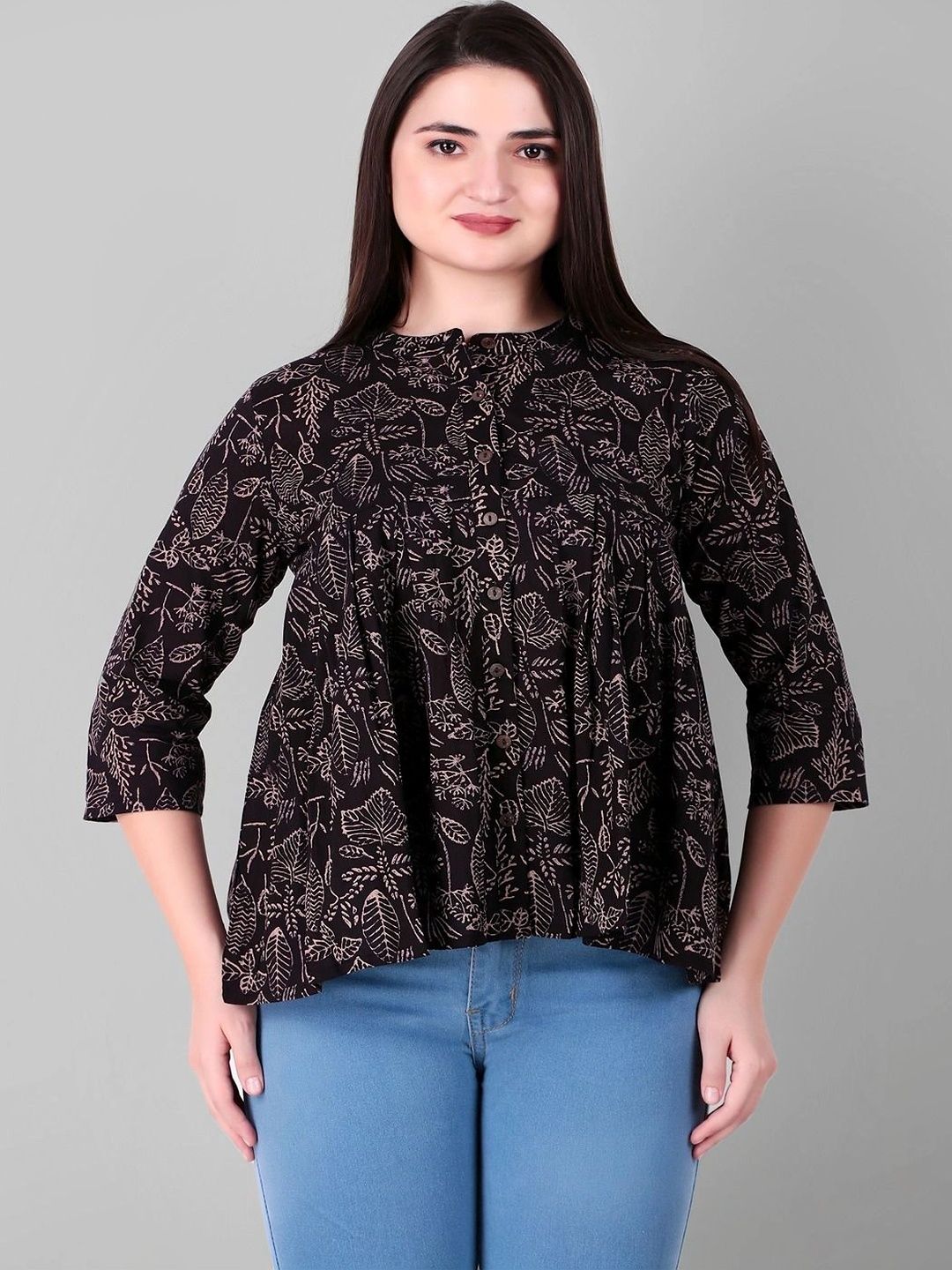 KASHEEDAFAB Floral Print Ethnic Cotton Top-image-2