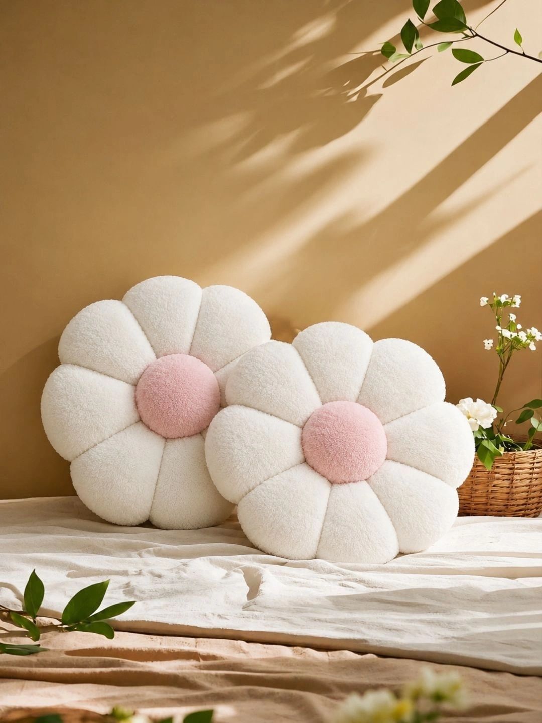 Dhrohar 2-Pcs White & Pink Flower Shape Cushion-image-10