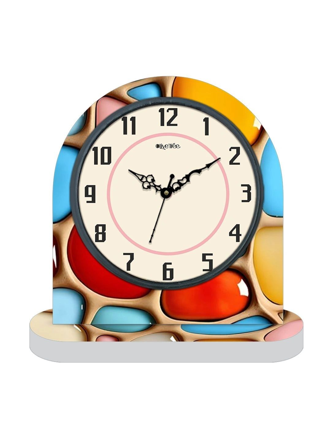 OLIVE TREE Multicoloured Printed Abstract Shaped Contemporary Table Clock-image-48
