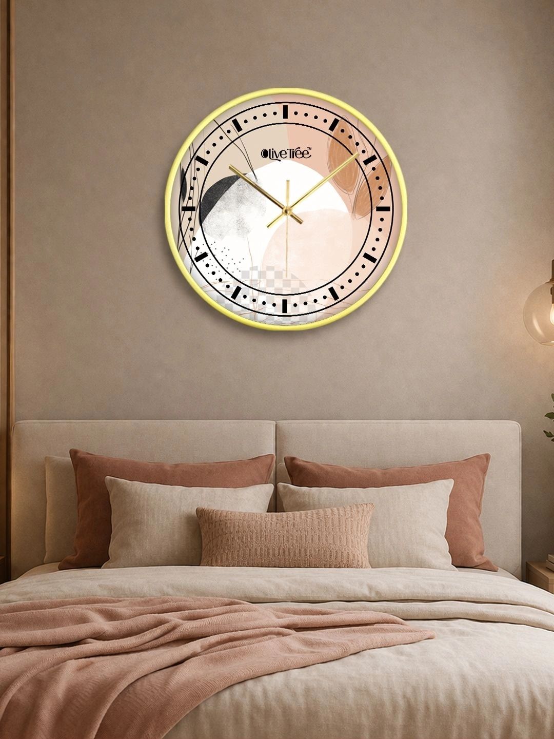 OLIVE TREE Gold-Toned & White Printed Contemporary Wall Clock-picture-58