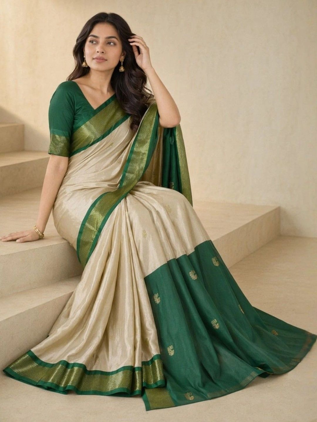 Anouk Rustic Floral Zari Pure Cotton Kanjeevaram Saree