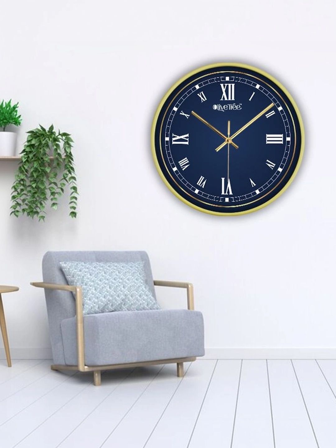 OLIVE TREE Gold-Toned & Navy Blue Printed Contemporary Wall Clock-picture-45