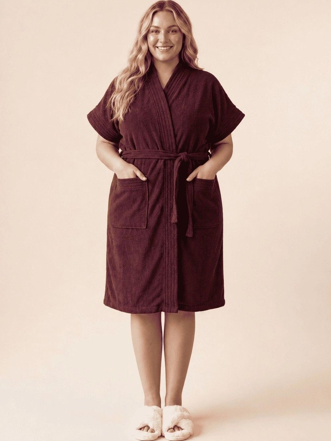 HotGown Relaxed-Fit Terry-Cotton Knee-Length Bath Robe-picture-18