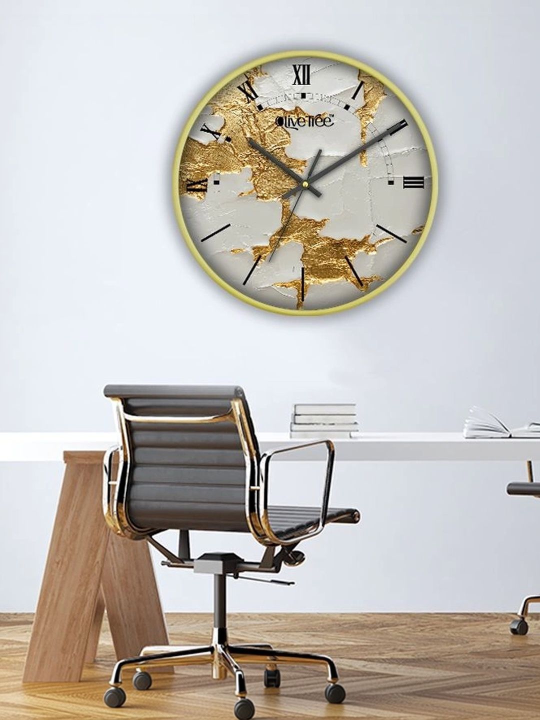 OLIVE TREE Gold-Toned & White Printed Contemporary Wall Clock-picture-39