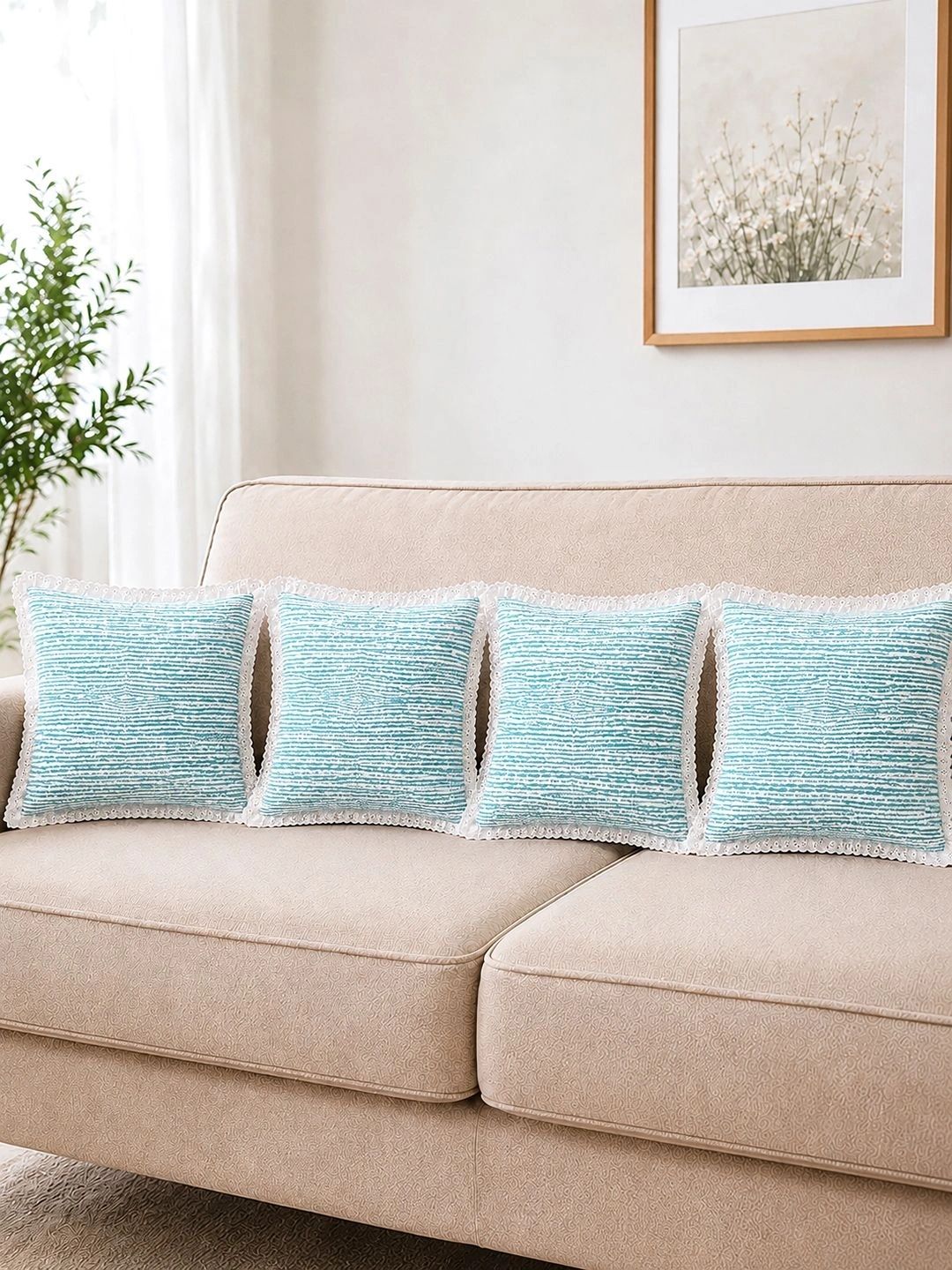 MORADO Blue Set of 4 Striped Square Cushion Covers-picture-12