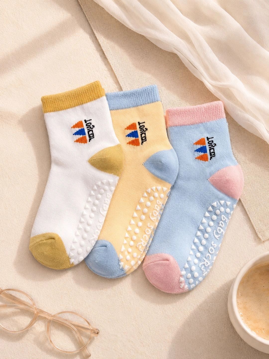 CORTICA Unisex Kids Pack of 3 Cotton Blend Assorted Patterned Above Ankle Socks-picture-19