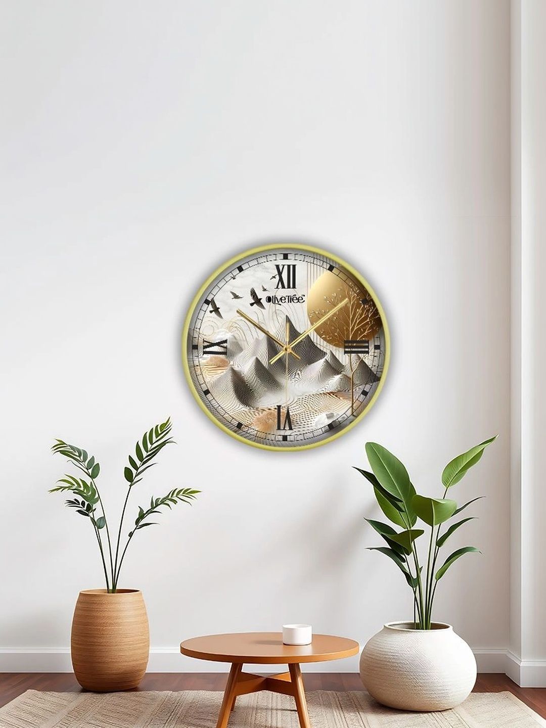 OLIVE TREE Gold-Toned & Silver-Toned Printed Contemporary Wall Clock-picture-23