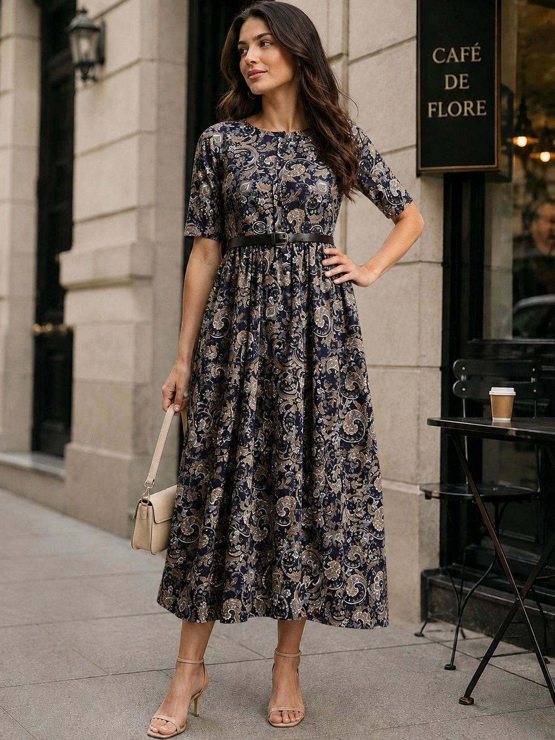 Style Go Print A-Line Midi Dress