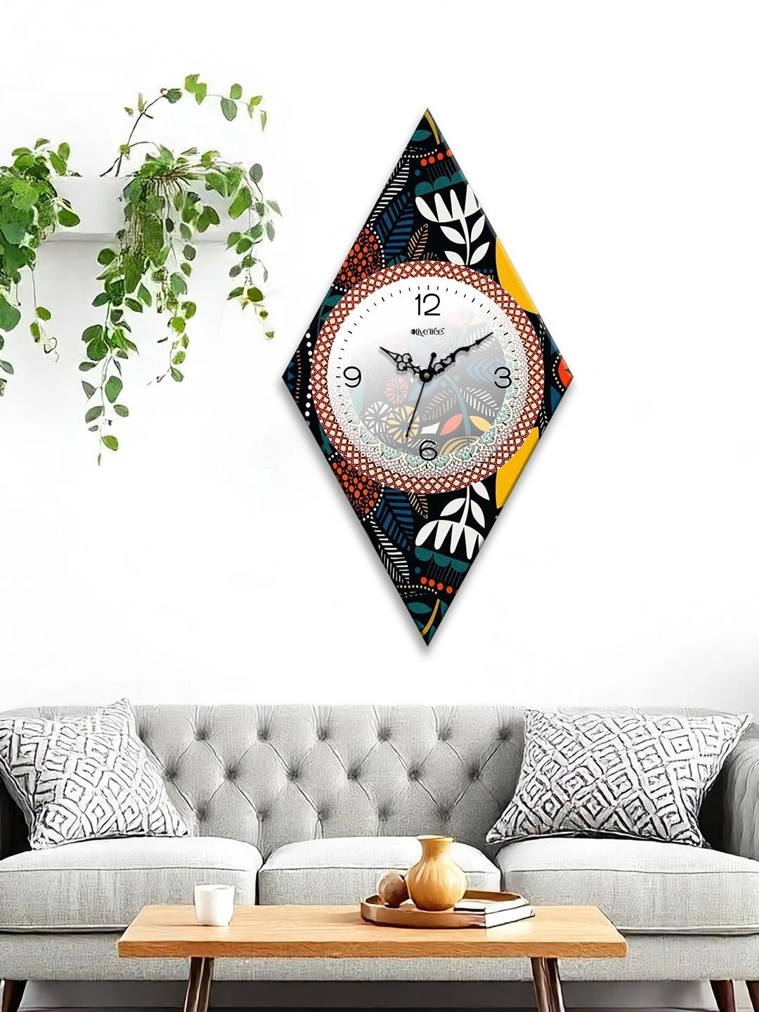 OLIVE TREE Multicoloured Printed Geometric Wall Clock-picture-34