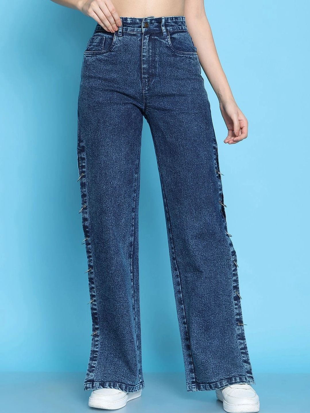 Mast & Harbour Women Straight Fit High-Rise Stretchable Jeans