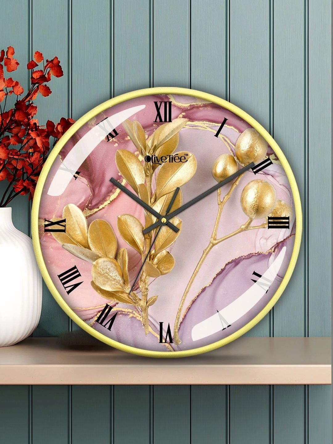 OLIVE TREE Gold-Toned Printed Wall Clock-image-26