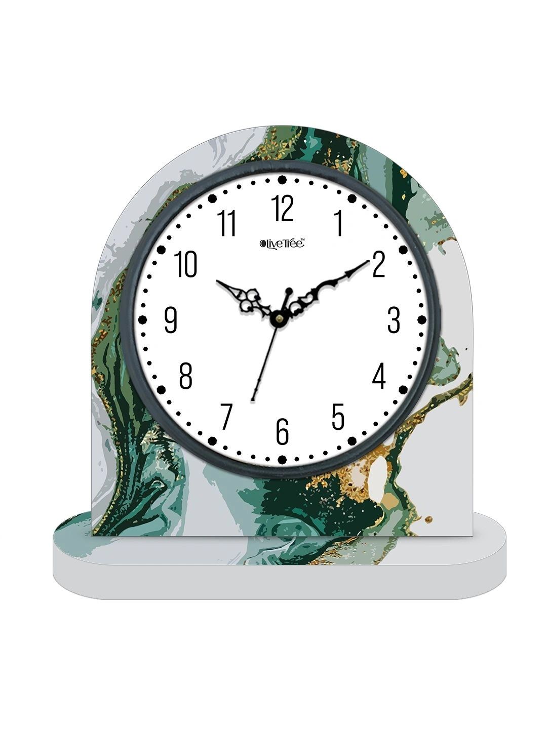 OLIVE TREE Green & White Printed Geometric Vintage Table Clock-picture-31