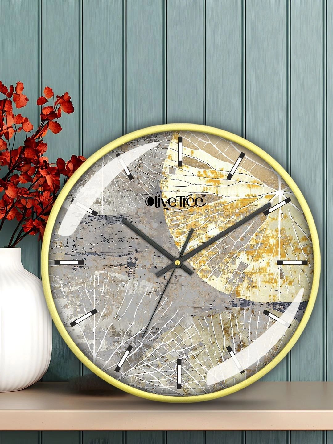 OLIVE TREE Gold-Toned & Grey Printed Contemporary Wall Clock-picture-47