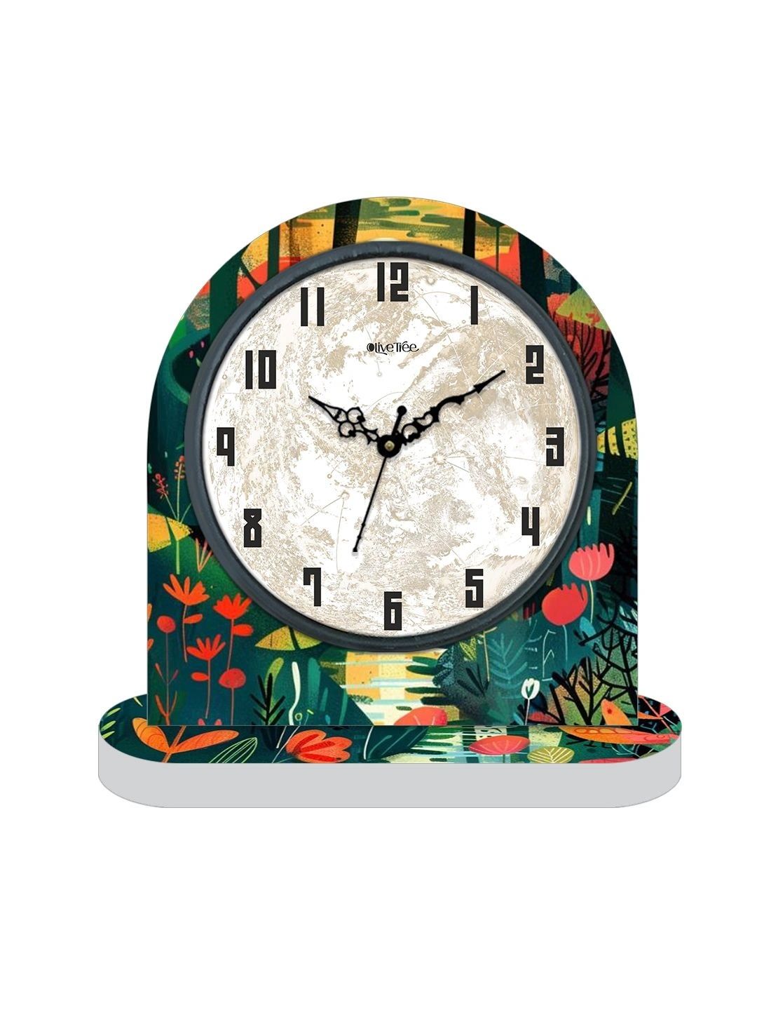 OLIVE TREE Brown & White Printed Geometric Vintage Table Clock-image-45
