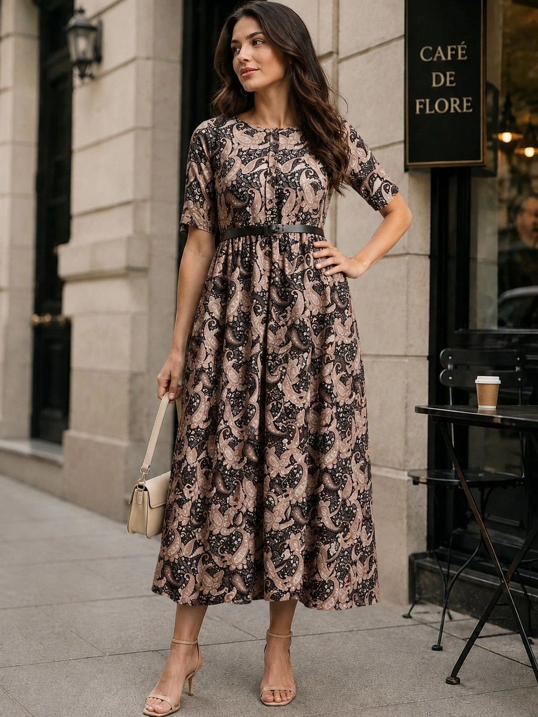 Style Go Print A-Line Midi Dress