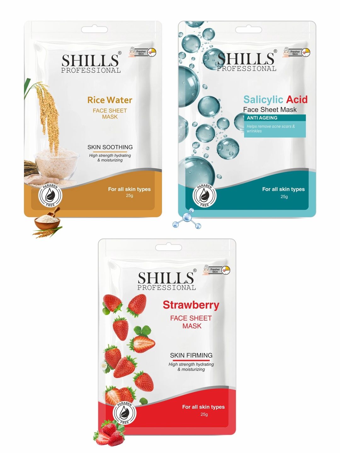 shills professional Set Of 3 Rice Water, Salicylic Acid & Strawberry Face Sheet Mask-image-35