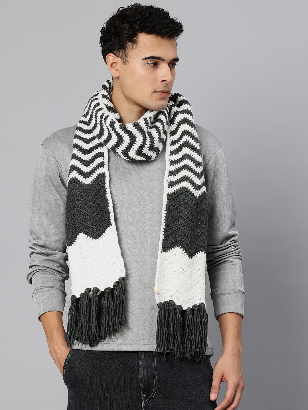 Magic Needles Men Colourblocked Crochet Scarf-picture-36