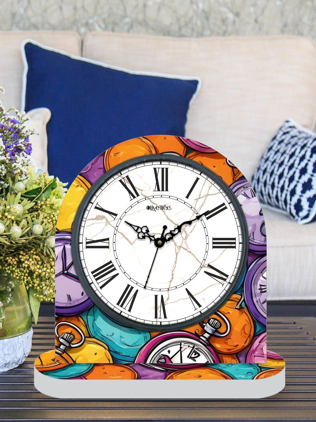 OLIVE TREE Multicoloured Printed Abstract Shaped Table Clock-image-31