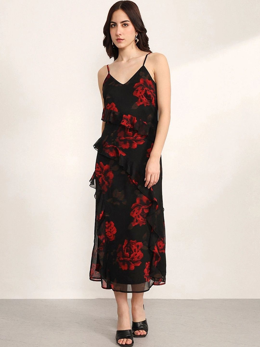 Kazo Floral Print Fit & Flare Maxi Dress
