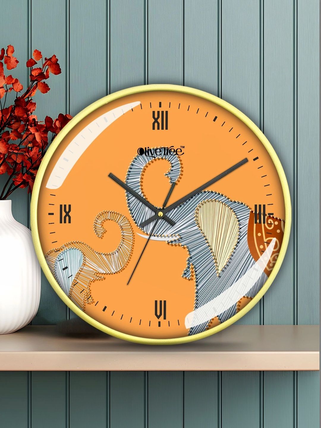 OLIVE TREE Gold-Toned & Orange Printed Contemporary Wall Clock-picture-47