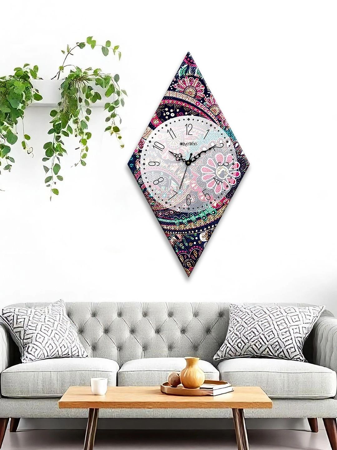 OLIVE TREE Multicoloured Printed Geometric Wall Clock-picture-25