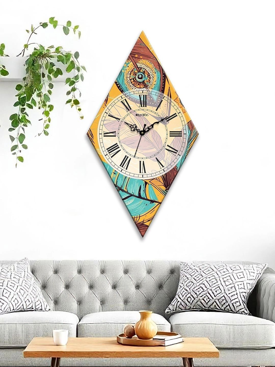 OLIVE TREE Multicoloured Printed Geometric Wall Clock-picture-12