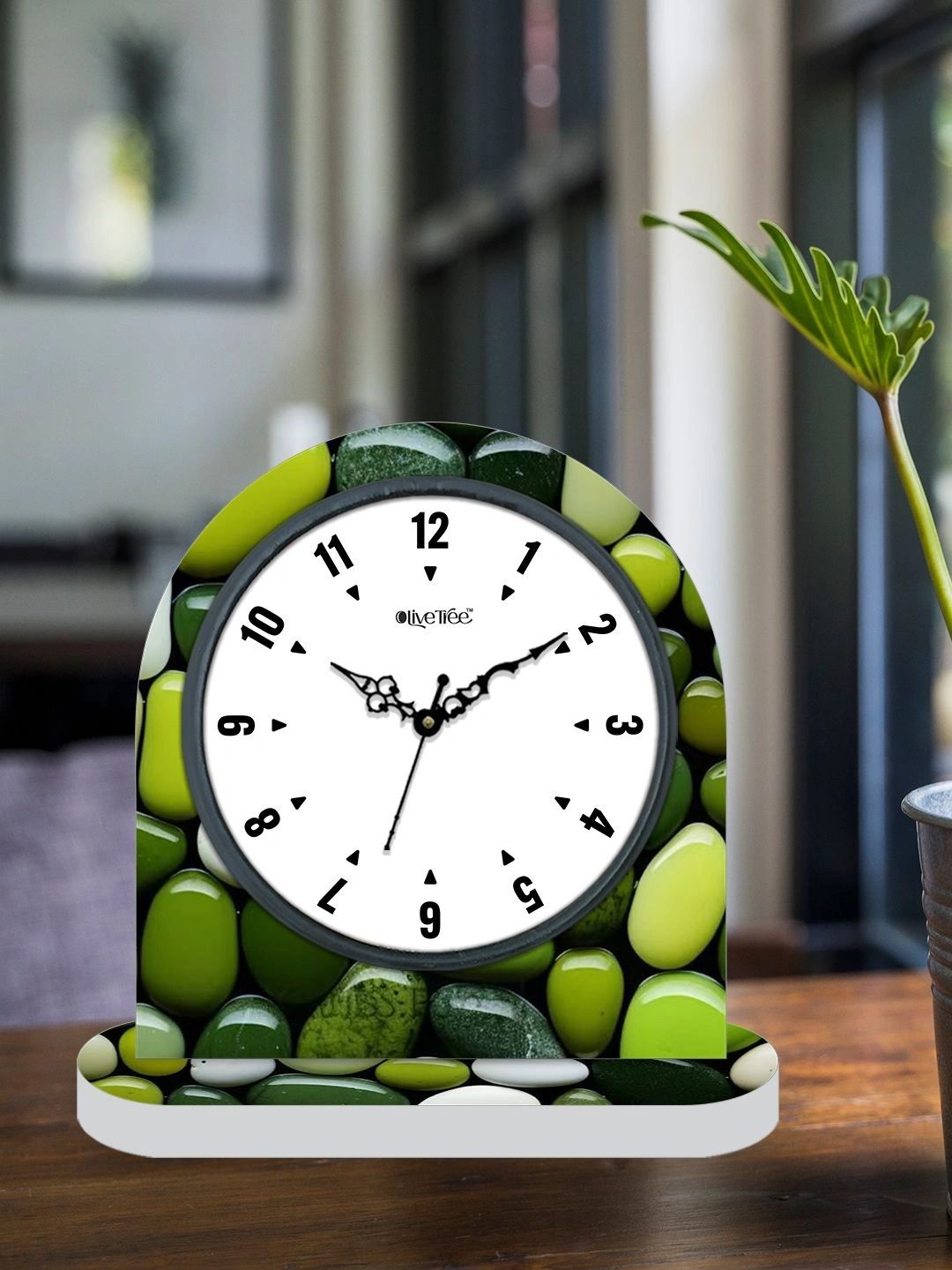 OLIVE TREE Green & White Printed Geometric Vintage Table Clock-image-29